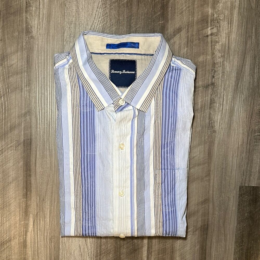 Tommy Bahama Silk Blend Striped Floral Long Sleeve Button Down - XL
